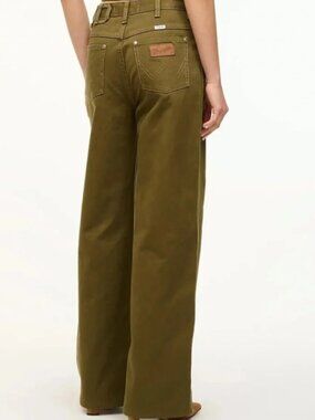 STAUD X Wrangler The Loose WIde Leg Jean in Sergeant Sz 25 Army Green